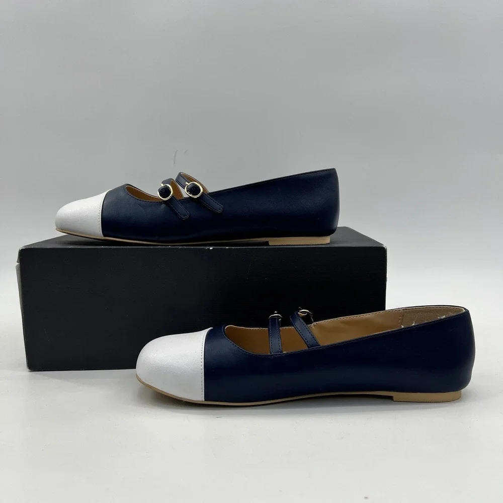 Janie and Jack Mary Jane Flats Kids 4 Girls Navy Cap Toe Faux Leather Dressy